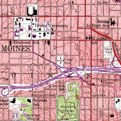 Topographic Map of Drake Park, IA