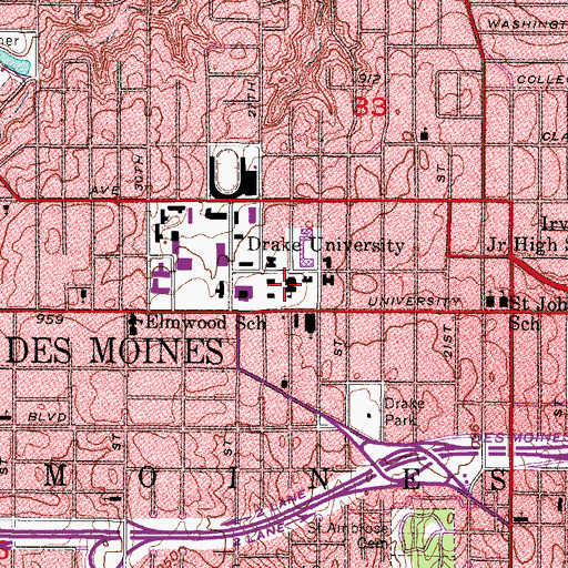 Topographic Map of Drake University, IA