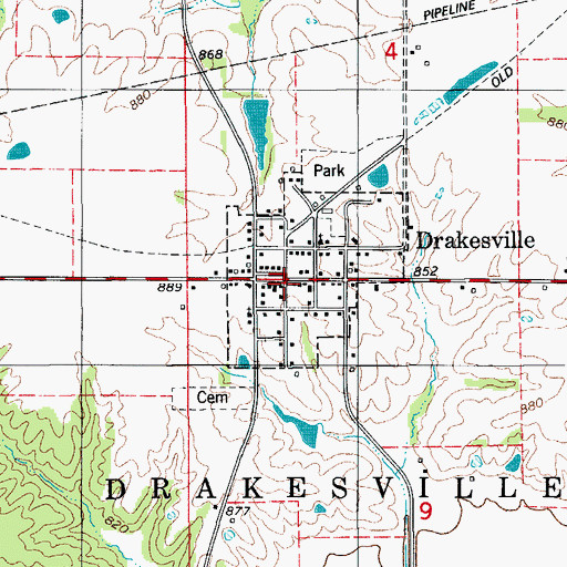 Topographic Map of Drakesville, IA