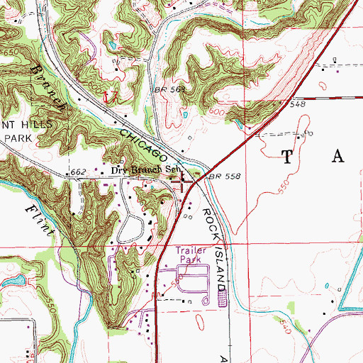 Topographic Map of Dry Branch School, IA