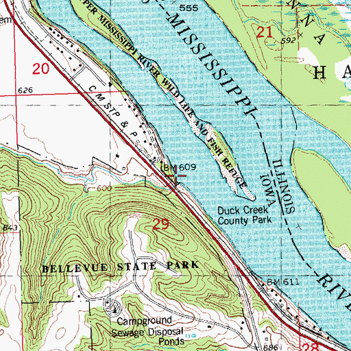 Topographic Map of Duck Creek, IA