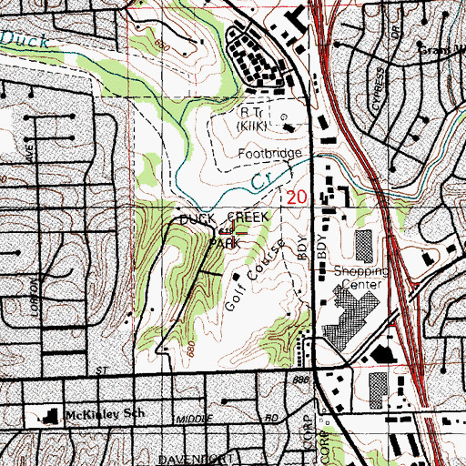 Topographic Map of Duck Creek Park, IA