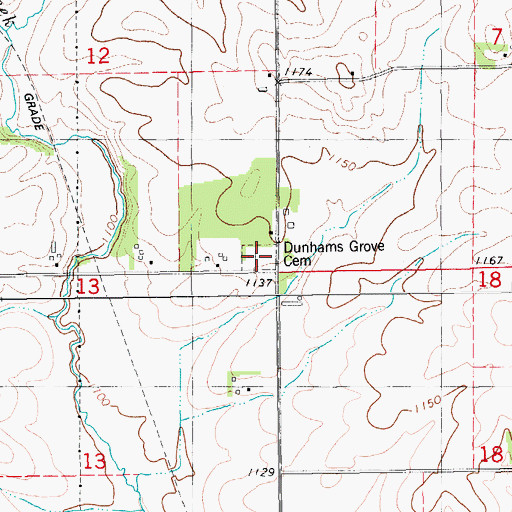 Topographic Map of Dunhams Grove Cemetery, IA