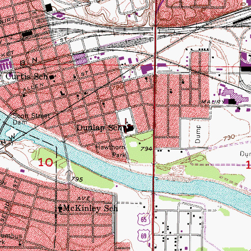 Topographic Map of Dunlap School, IA