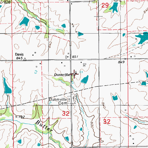 Topographic Map of Dunnville Church, IA