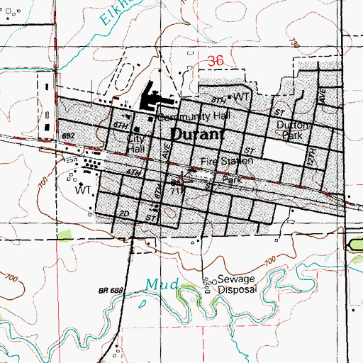Topographic Map of Durant, IA