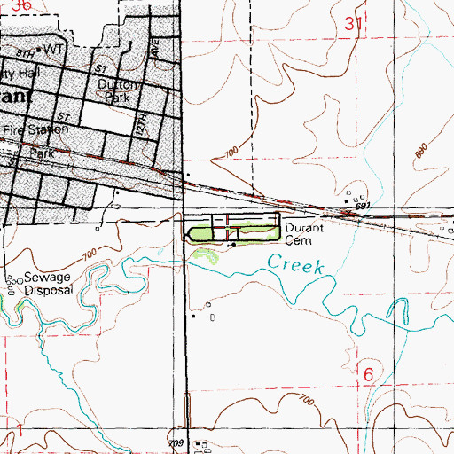 Topographic Map of Durant Cemetery, IA