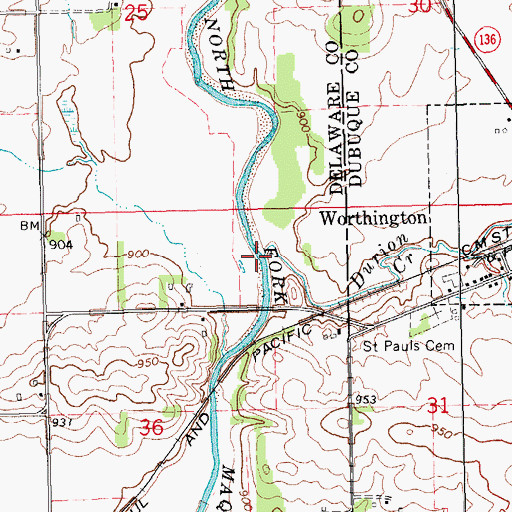 Topographic Map of Durion Creek, IA