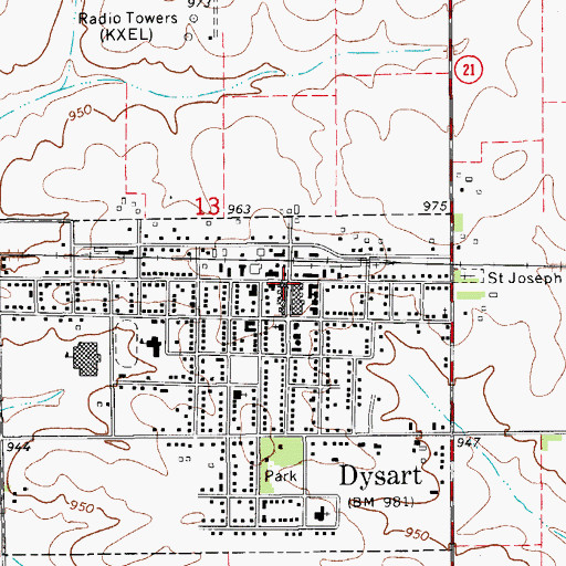 Topographic Map of Dysart, IA
