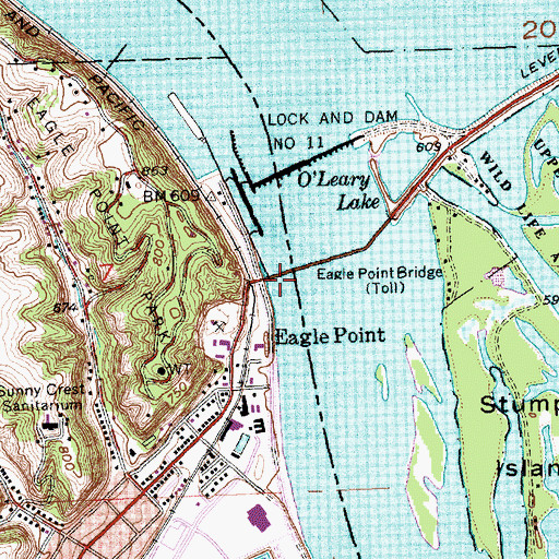 Topographic Map of Eagle Point Bridge (historical), IA