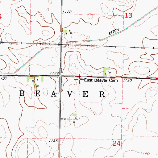 Topographic Map of East Beaver Cemetery, IA
