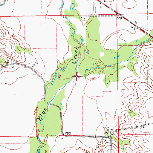 Topographic Map of East Branch Blue Creek, IA