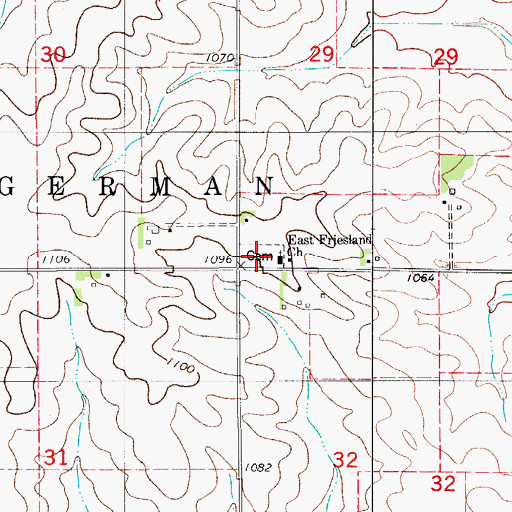 Topographic Map of East Friesland Cemetery, IA