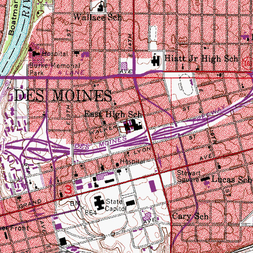 Topographic Map of East High School, IA