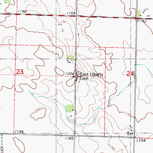 Topographic Map of East Liberty Cemetery, IA
