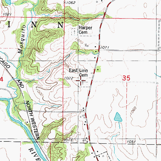 Topographic Map of East Linn Cemetery, IA