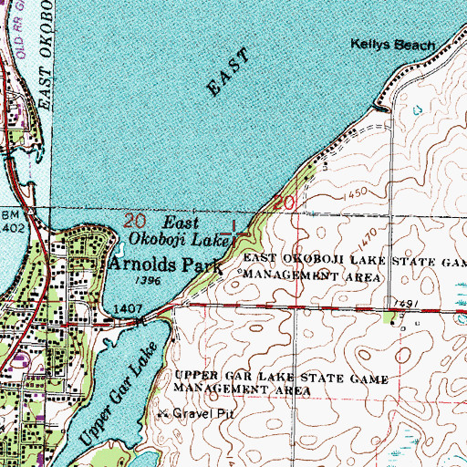 Topographic Map of East Okoboji Lake Wildlife Management Area, IA