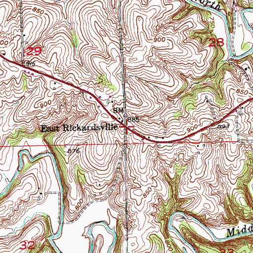 Topographic Map of East Rickardsville, IA