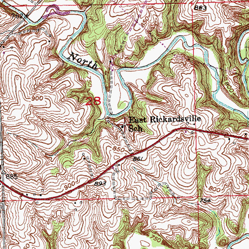 Topographic Map of East Rickardsville School, IA