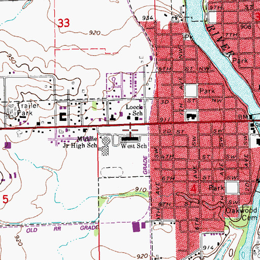 Topographic Map of East Elementary School, IA