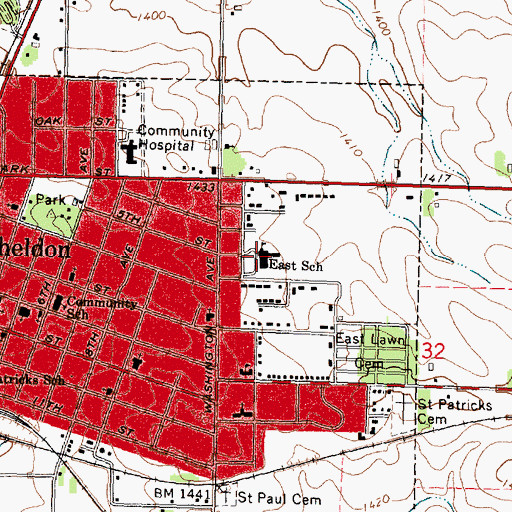 Topographic Map of East Elementary School, IA