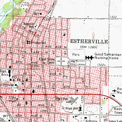 Topographic Map of East Side Cemetery, IA