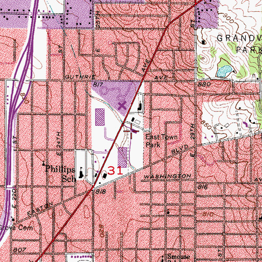 Topographic Map of East Town Park, IA