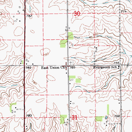 Topographic Map of East Union Church, IA
