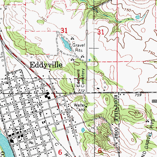 Topographic Map of Eddyville Cemetery, IA
