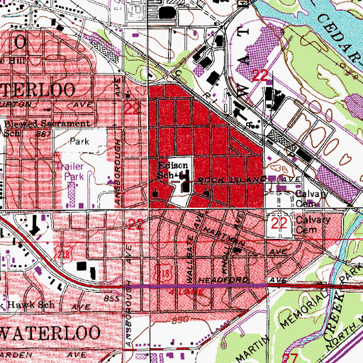Topographic Map of Edison School, IA