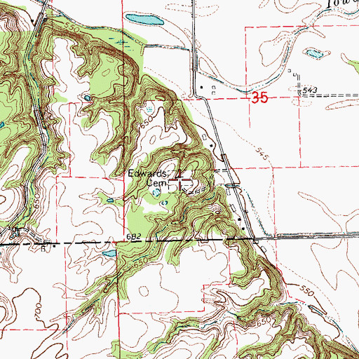 Topographic Map of Edwards Cemetery, IA