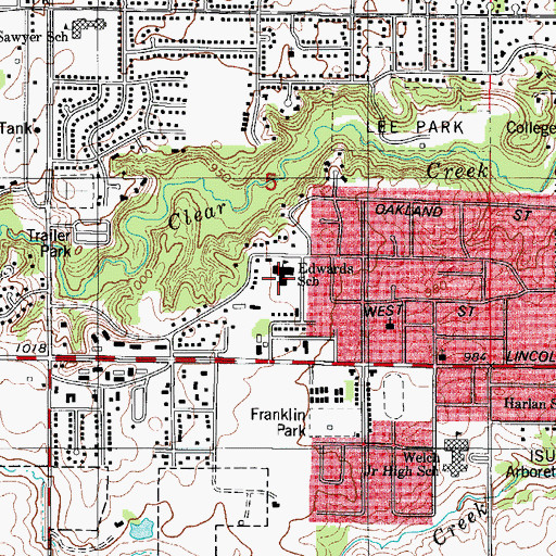 Topographic Map of Edwards Elementary School, IA