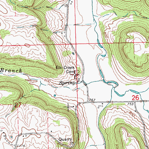Topographic Map of Elk Creek Cemetery, IA