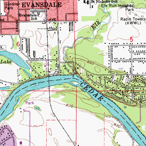 Topographic Map of Elk Run, IA