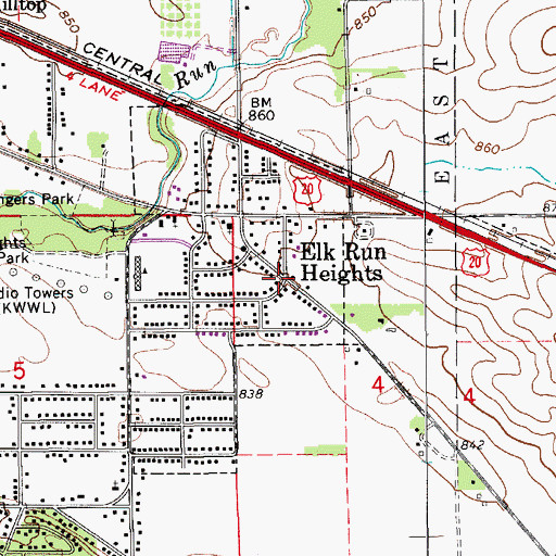 Topographic Map of Elk Run Heights, IA
