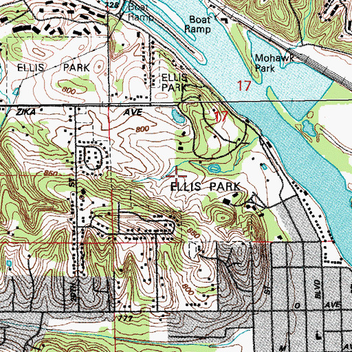 Topographic Map of Ellis Park, IA