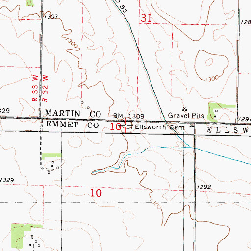 Topographic Map of Ellsworth Cemetery, IA