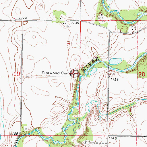 Topographic Map of Elmwood Cemetery, IA