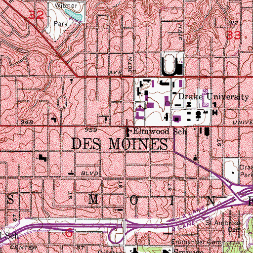 Topographic Map of Elmwood School, IA