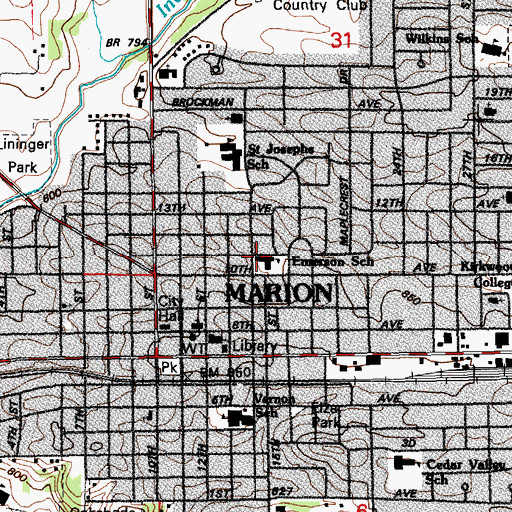 Topographic Map of Emerson Elementary School, IA