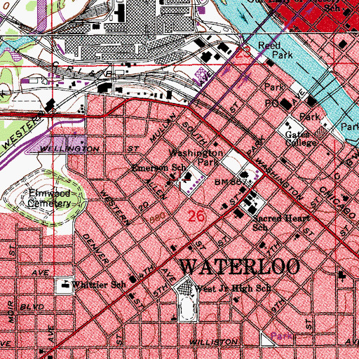 Topographic Map of Emerson School, IA