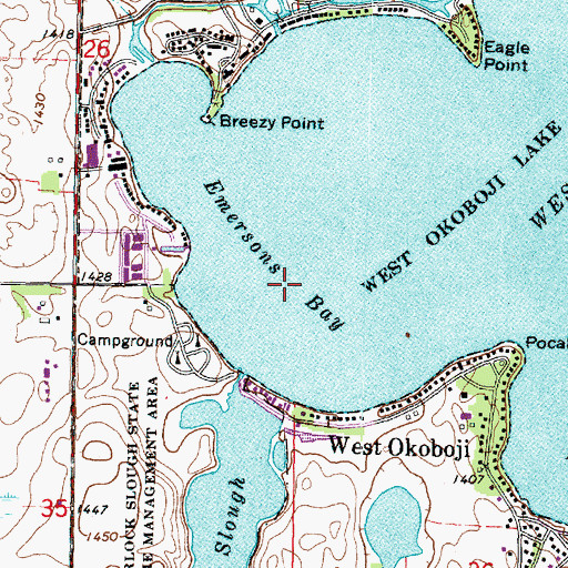 Topographic Map of Emersons Bay, IA