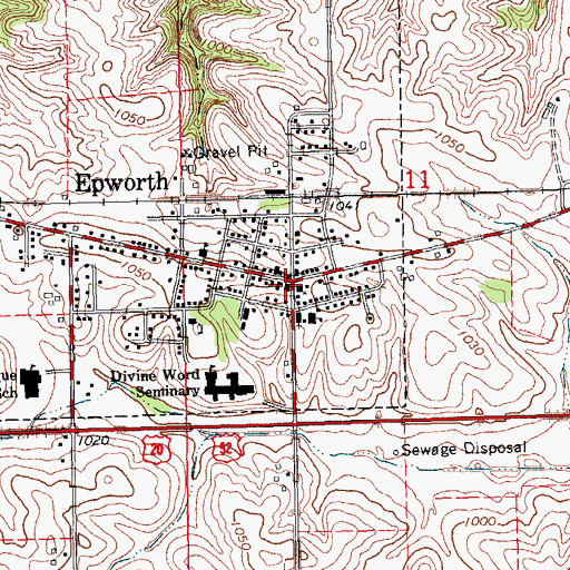 Topographic Map of Epworth, IA