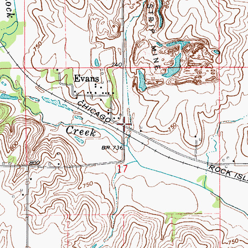 Topographic Map of Evans, IA
