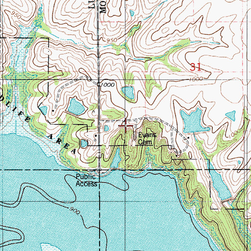 Topographic Map of Evans Cemetery, IA