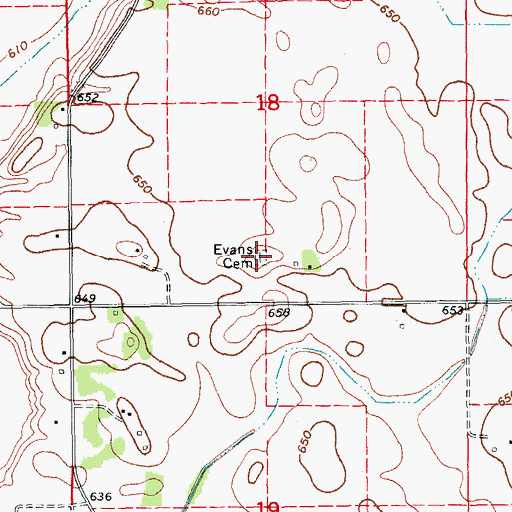 Topographic Map of Evans Cemetery, IA