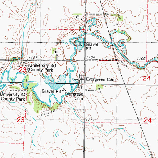 Topographic Map of Evergreen Cemetery, IA