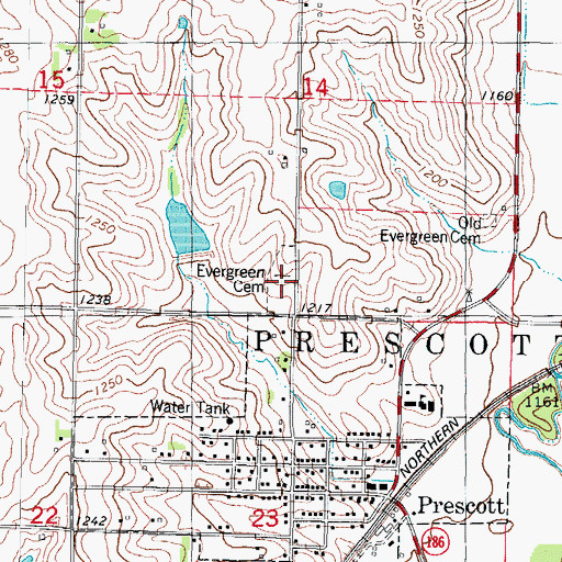 Topographic Map of Evergreen Cemetery, IA