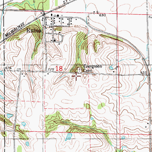 Topographic Map of Evergreen Cemetery, IA