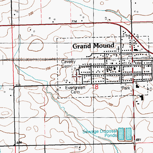 Topographic Map of Evergreen Cemetery, IA